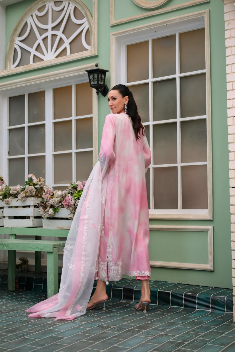 Reema Ahsan - Nuria - PK Raw Silk & Organza - Pink & White - 3 Piece