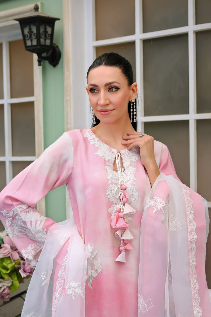 Reema Ahsan - Nuria - PK Raw Silk & Organza - Pink & White - 3 Piece