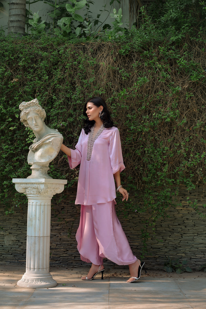 Reema Ahsan - Nyra Shamoz Silk Suit For Women - Light Pink - 3 Piece
