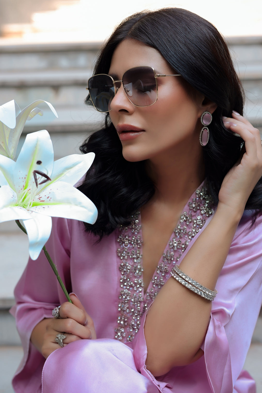Reema Ahsan - Nyra Shamoz Silk Suit For Women - Light Pink - 3 Piece