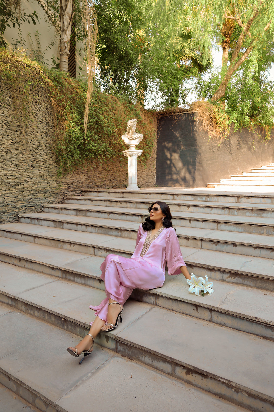 Reema Ahsan - Nyra Shamoz Silk Suit For Women - Light Pink - 3 Piece