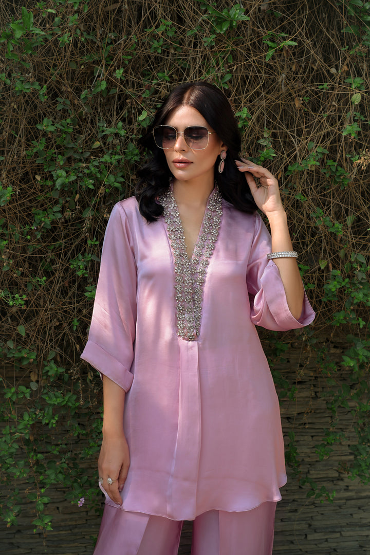 Reema Ahsan - Nyra Shamoz Silk Suit For Women - Light Pink - 3 Piece