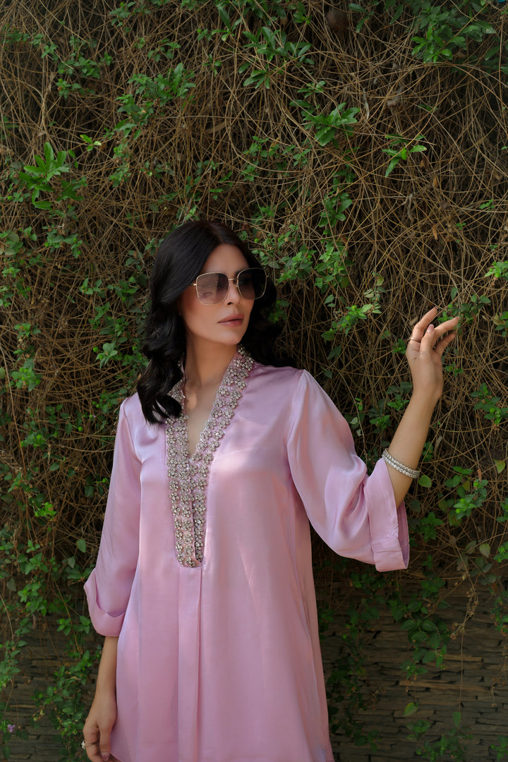 Reema Ahsan - Nyra Shamoz Silk Suit For Women - Light Pink - 3 Piece