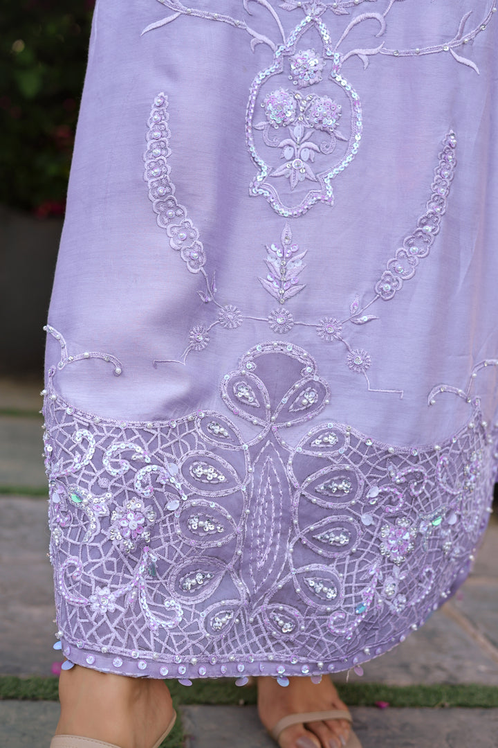 Reema Ahsan - Nysa Khadi Silk Suit For Women - Lilac - 3 Piece