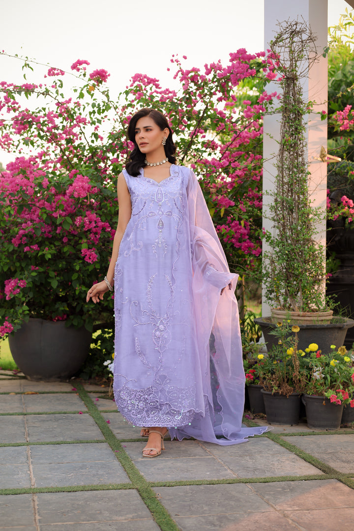Reema Ahsan - Nysa Khadi Silk Suit For Women - Lilac - 3 Piece