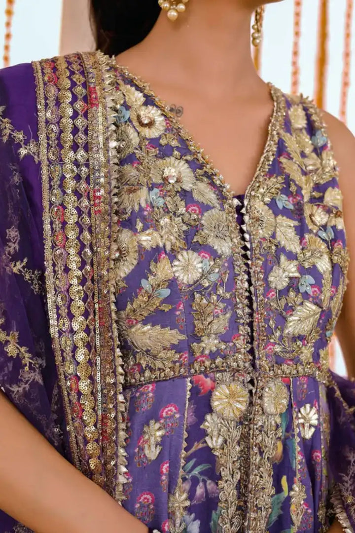 Reema Ahsan - Raeha - Pk Raw Silk, Organza & Net - Multi, Purple - 3 Piece