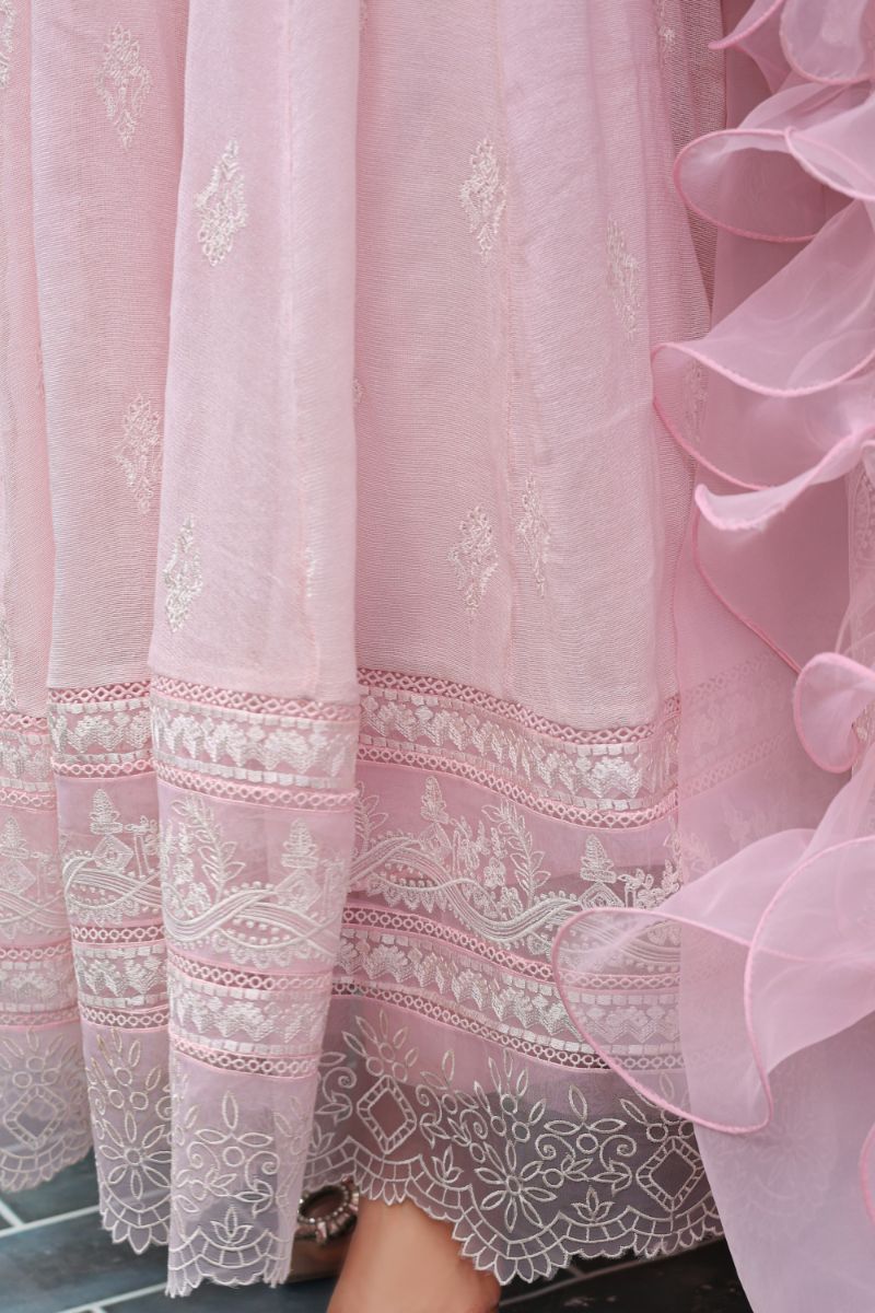 Reema Ahsan - Rea - Cotton Net & Organza - Powder Pink - 3 Piece