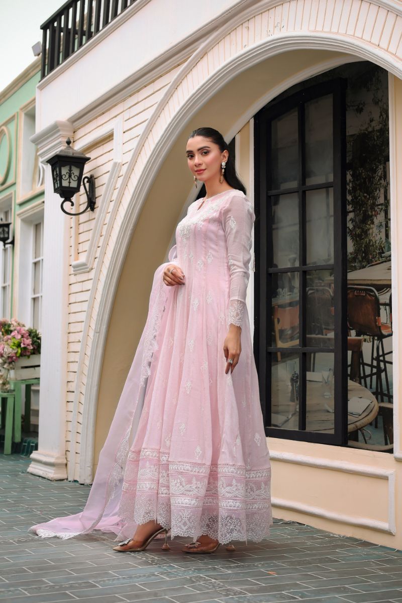 Reema Ahsan - Rea - Cotton Net & Organza - Powder Pink - 3 Piece