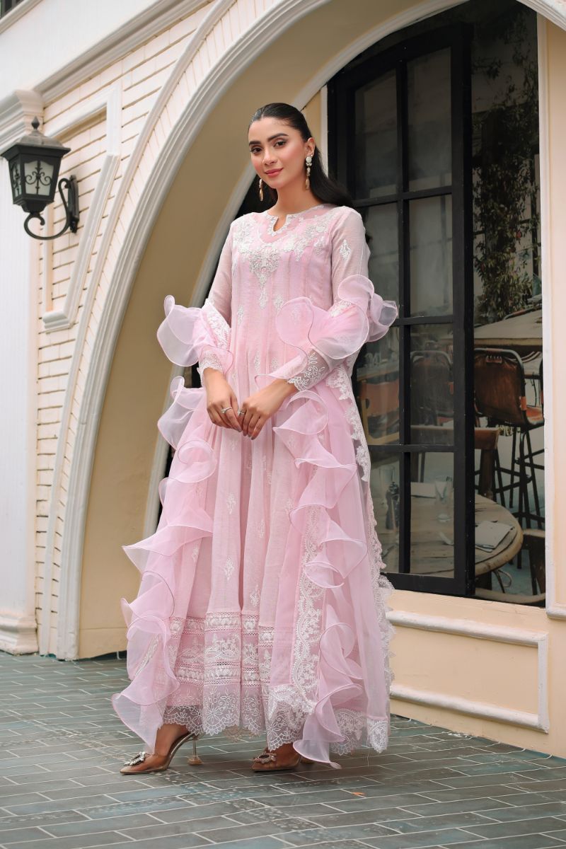 Reema Ahsan - Rea - Cotton Net & Organza - Powder Pink - 3 Piece
