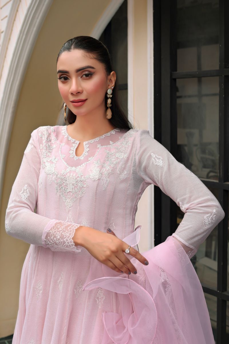 Reema Ahsan - Rea - Cotton Net & Organza - Powder Pink - 3 Piece