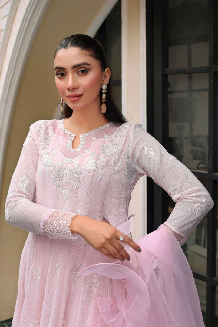 Reema Ahsan - Rea - Cotton Net & Organza - Powder Pink - 3 Piece