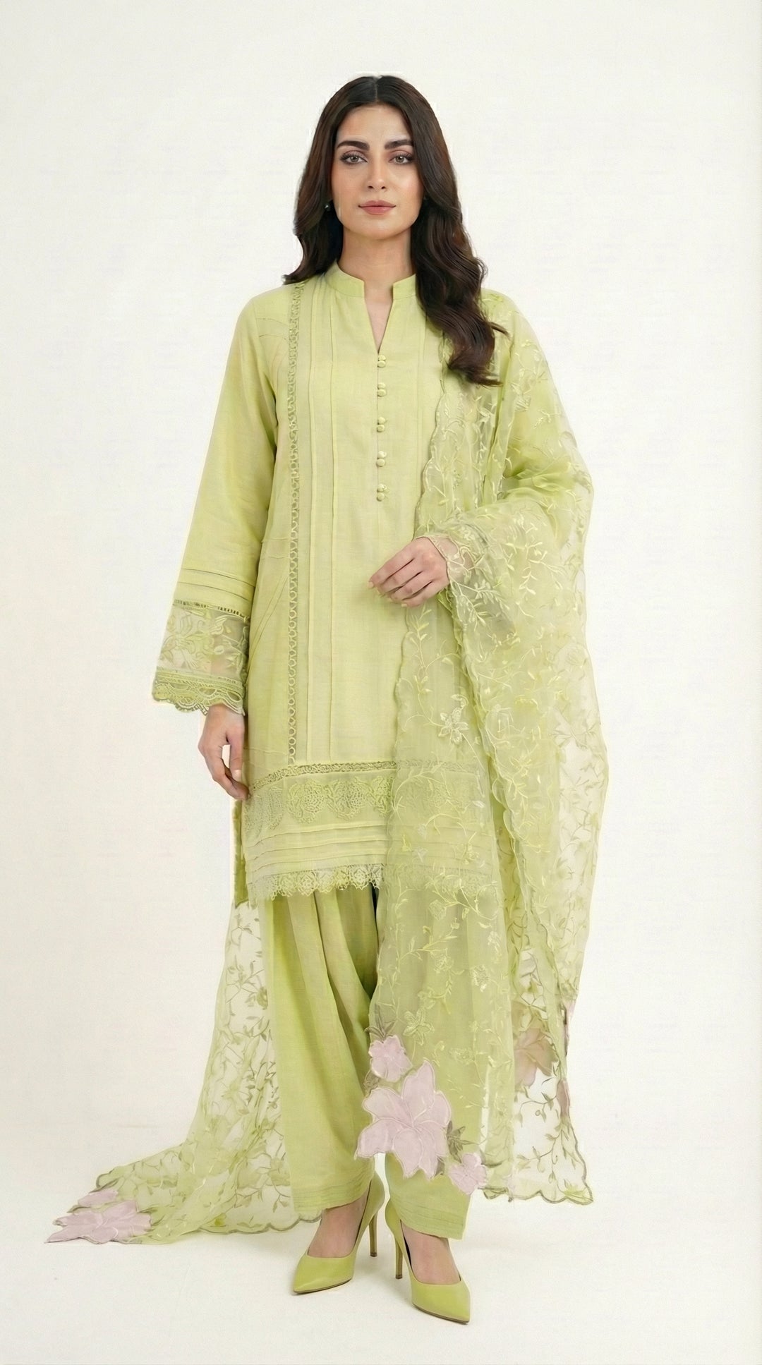 Reema Ahsan - Renaya Cora Cotton Suit For Women - Line Green - 3 Piece