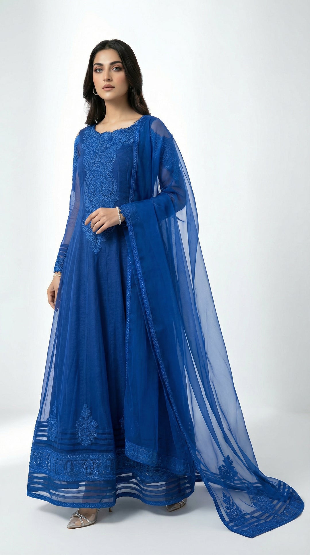 Reema Ahsan - Rida Cotton Net Suit For Women - Royal Blue - 3 Piece