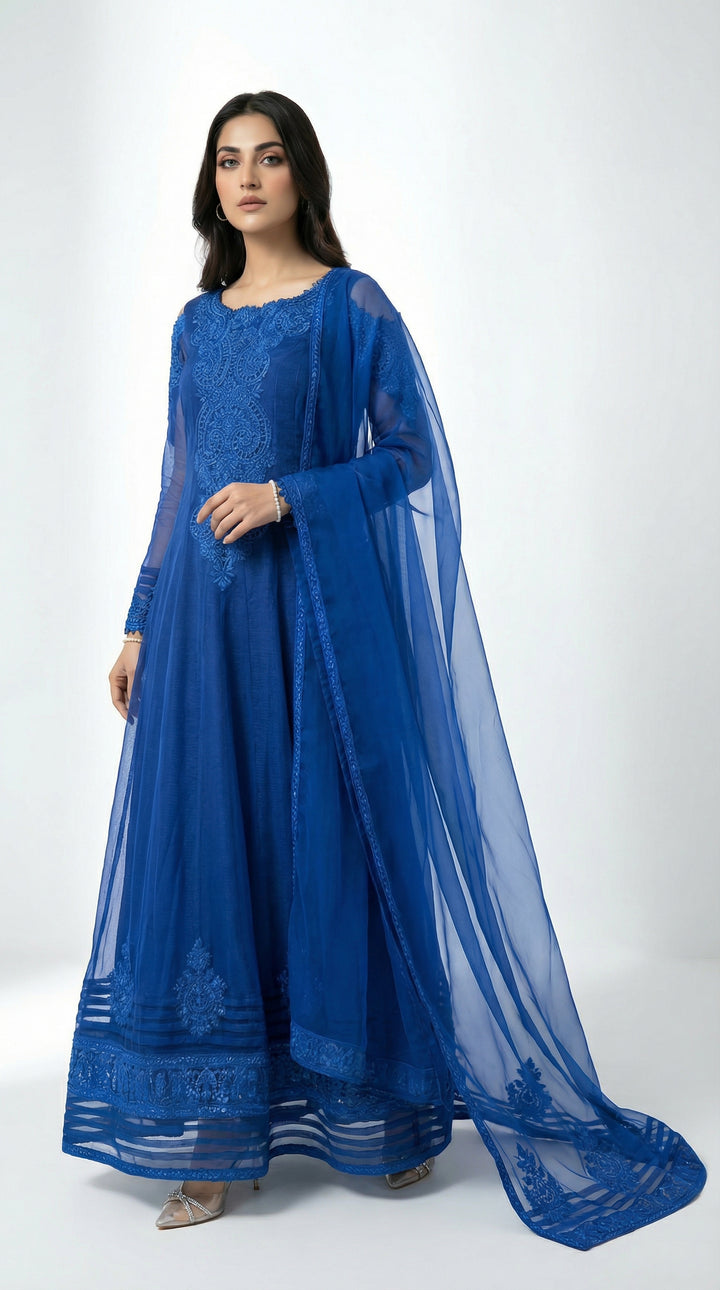 Reema Ahsan - Rida Cotton Net Suit For Women - Royal Blue - 3 Piece