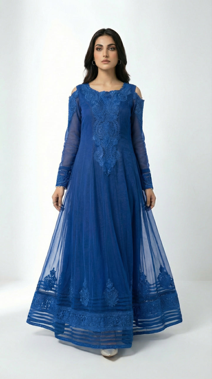 Reema Ahsan - Rida Cotton Net Suit For Women - Royal Blue - 3 Piece