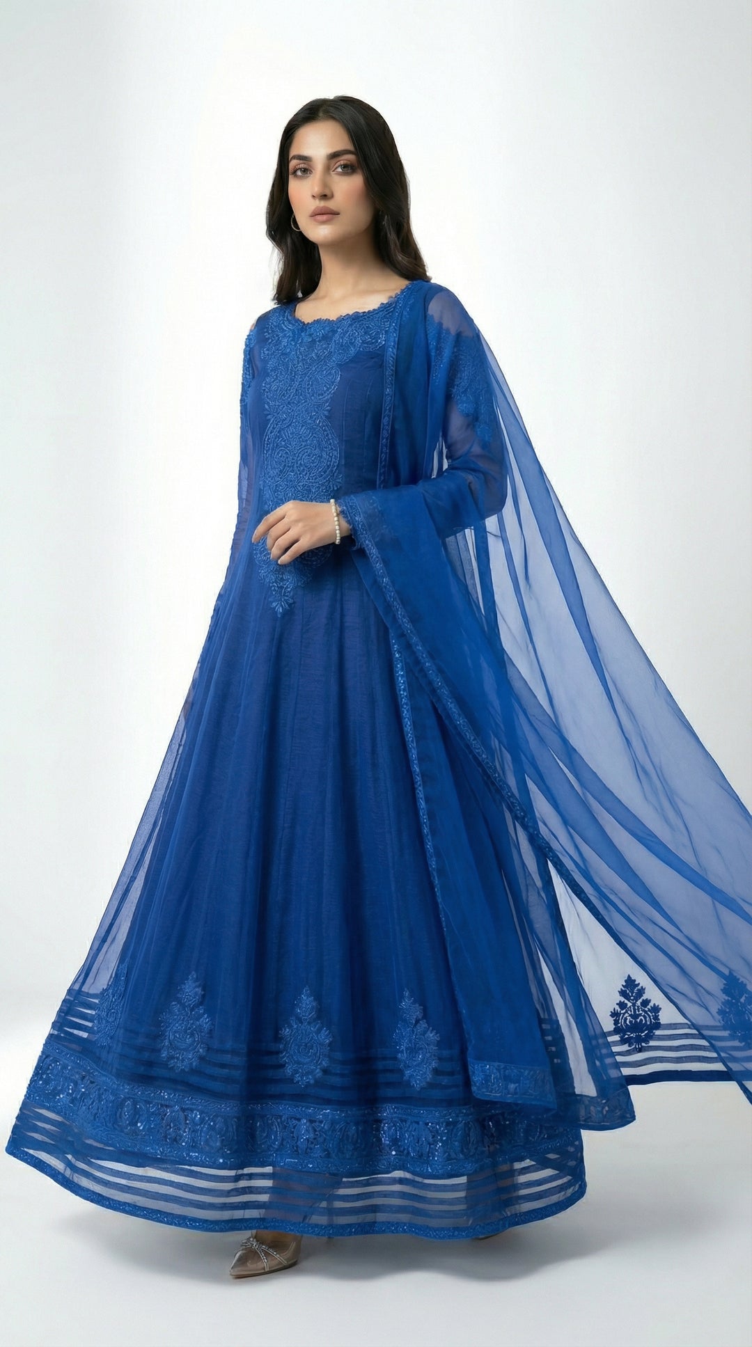 Reema Ahsan - Rida Cotton Net Suit For Women - Royal Blue - 3 Piece