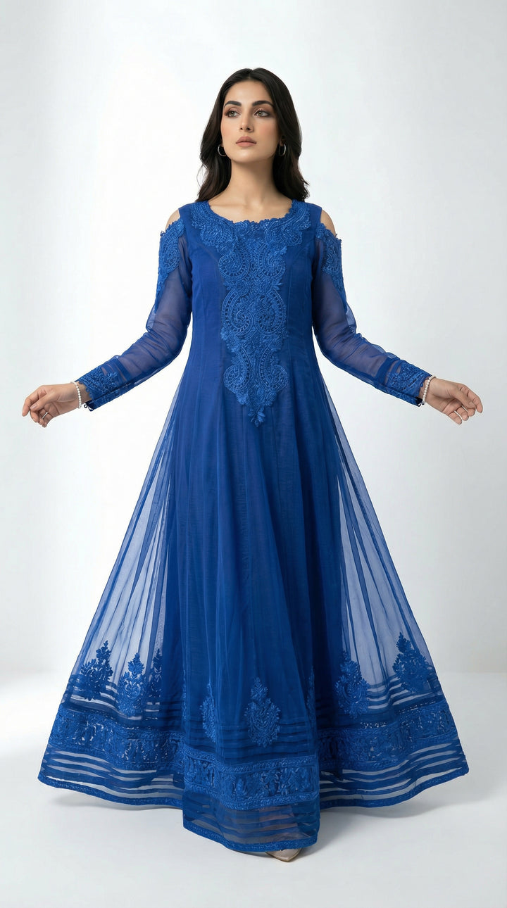 Reema Ahsan - Rida Cotton Net Suit For Women - Royal Blue - 3 Piece