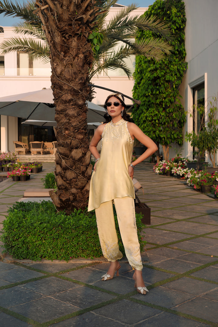 Reema Ahsan - Rina Shamoz Silk Suit For Women - Yellow - 3 Piece