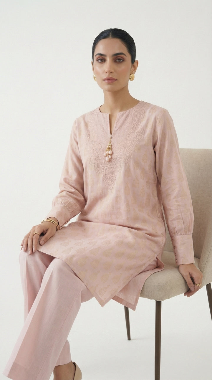 Reema Ahsan - Rosa Jaquard Lawn Suit For Women - Light Pink - 2 Piece