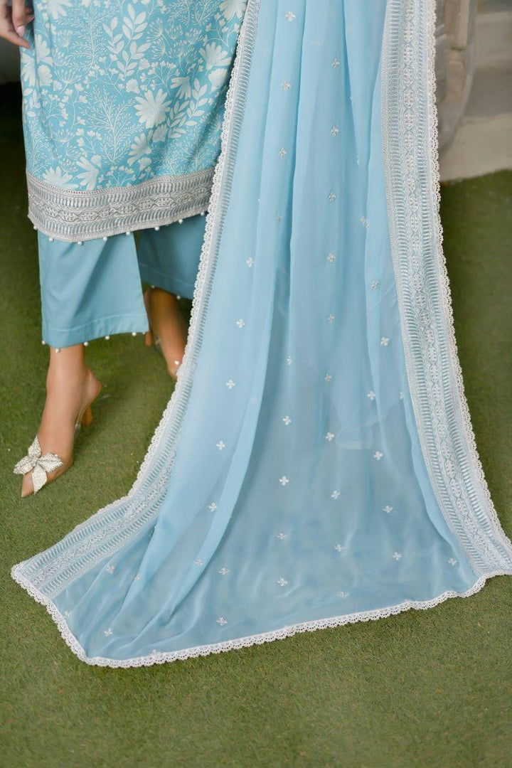 Reema Ahsan - Sibel - Lawn & Chiffon - Ice blue - 3 Piece