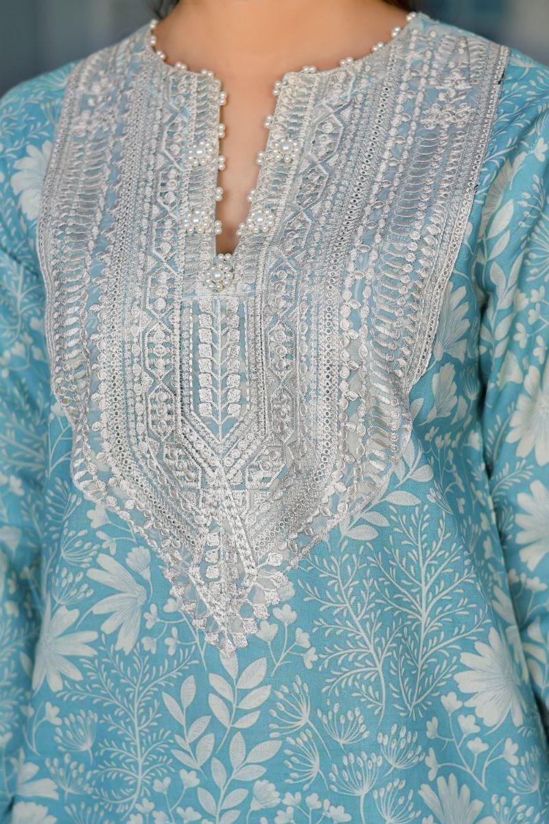 Reema Ahsan - Sibel - Lawn & Chiffon - Ice blue - 3 Piece