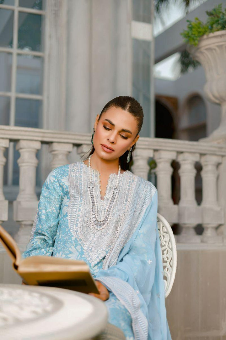 Reema Ahsan - Sibel - Lawn & Chiffon - Ice blue - 3 Piece
