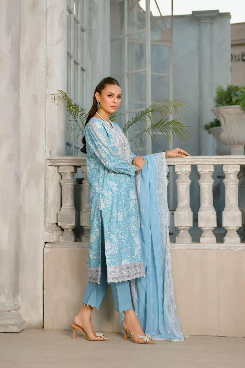 Reema Ahsan - Sibel - Lawn & Chiffon - Ice blue - 3 Piece