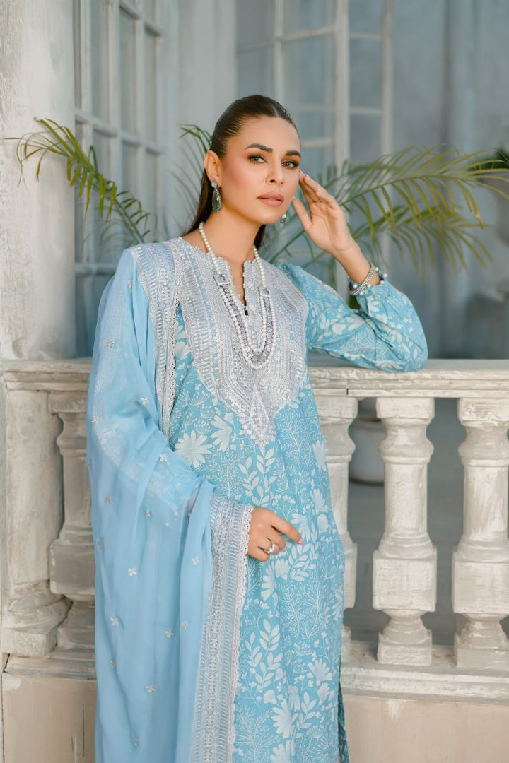Reema Ahsan - Sibel - Lawn & Chiffon - Ice blue - 3 Piece
