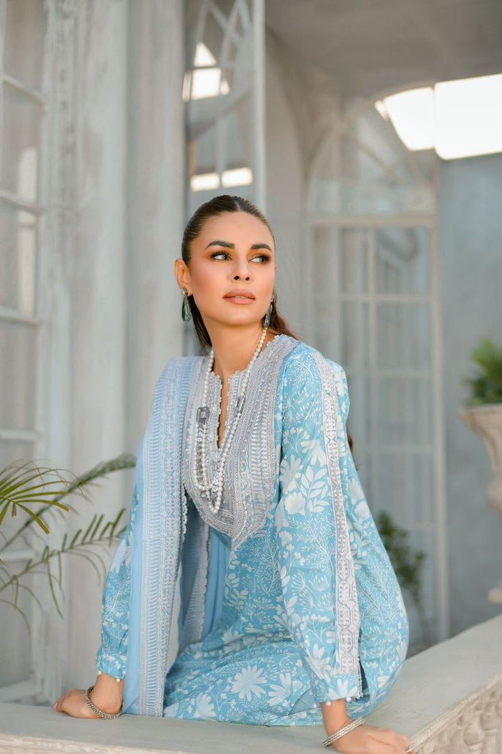 Reema Ahsan - Sibel - Lawn & Chiffon - Ice blue - 3 Piece