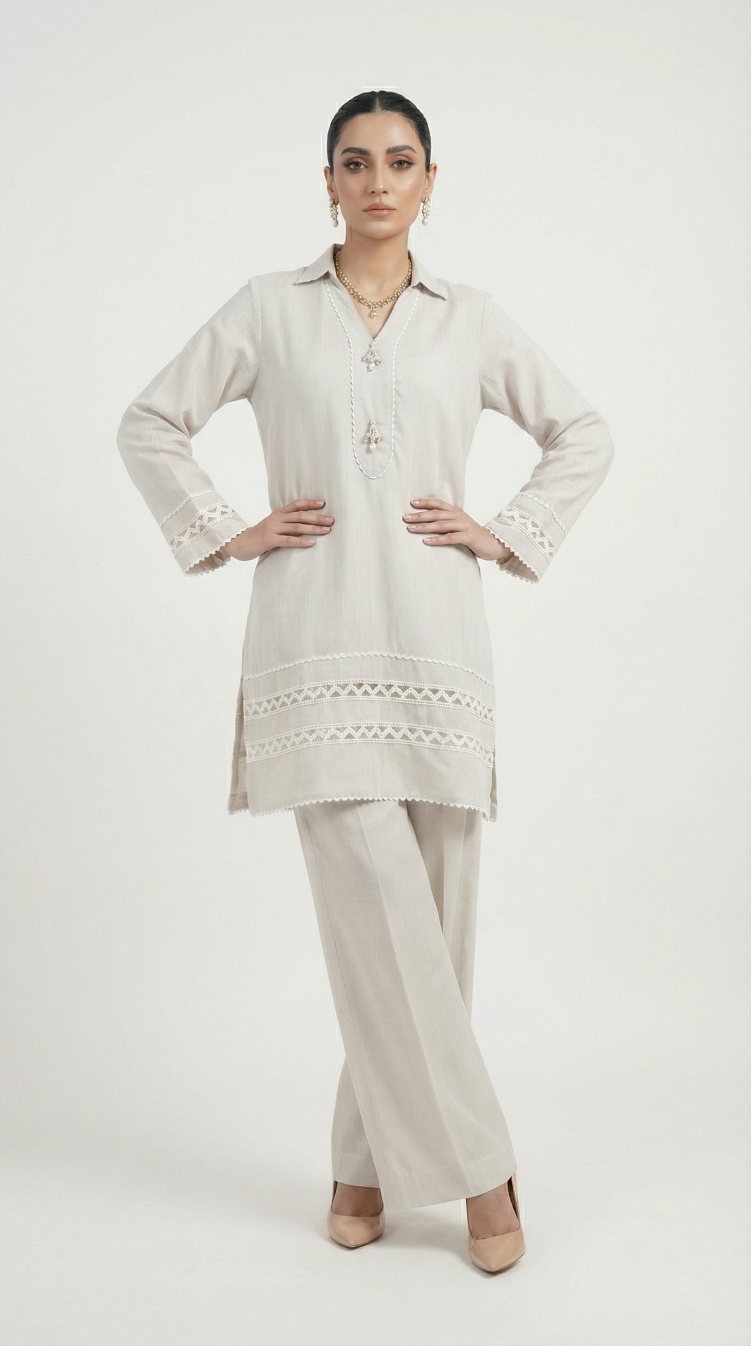 Reema Ahsan - Siya Irish Lawn Suit For Women - Light Grey - 2 Piece