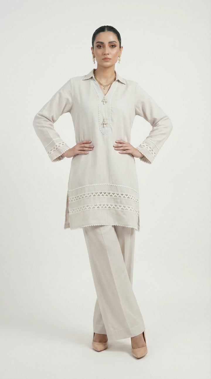 Reema Ahsan - Siya Irish Lawn Suit For Women - Light Grey - 2 Piece