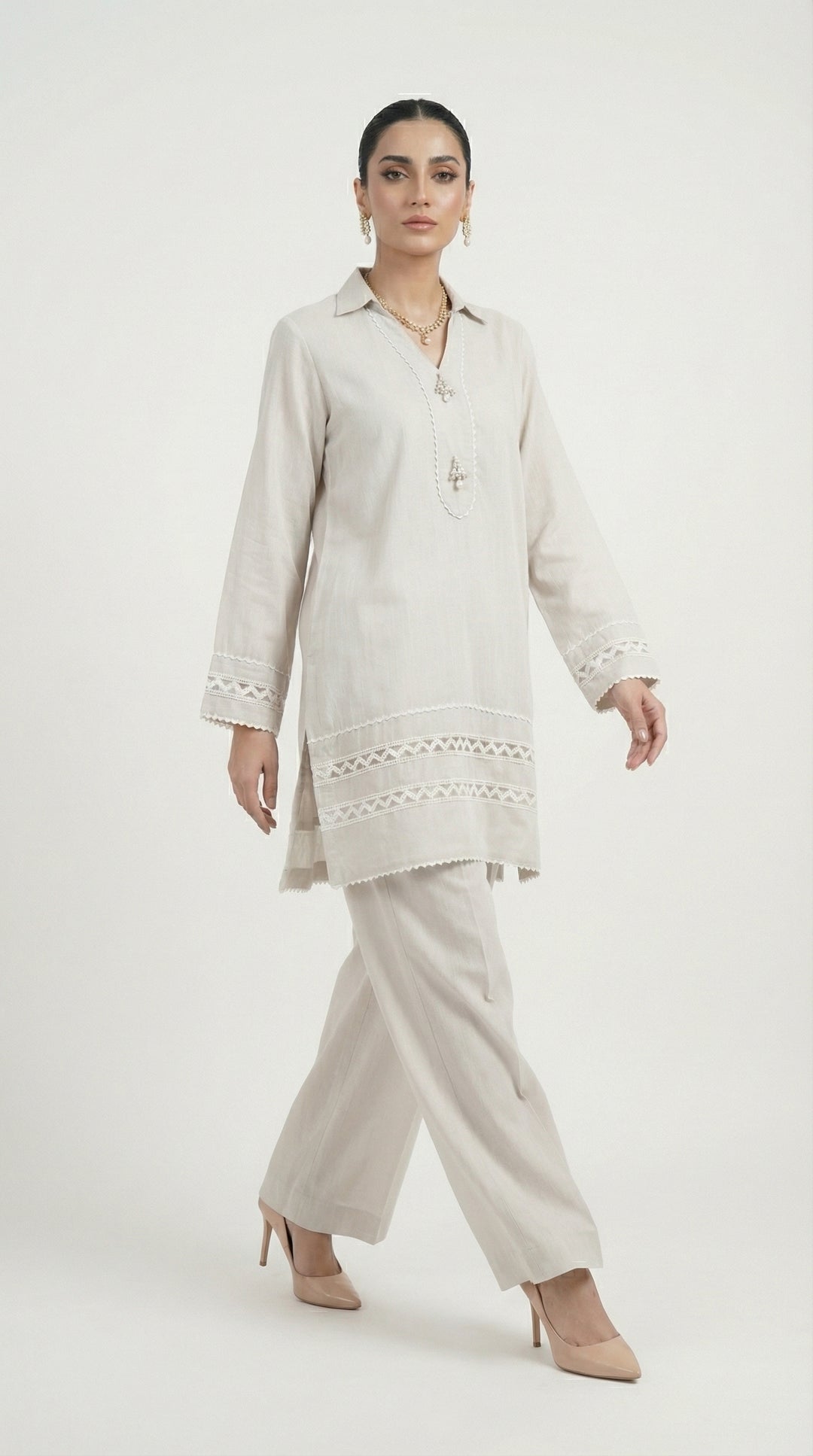 Reema Ahsan - Siya Irish Lawn Suit For Women - Light Grey - 2 Piece