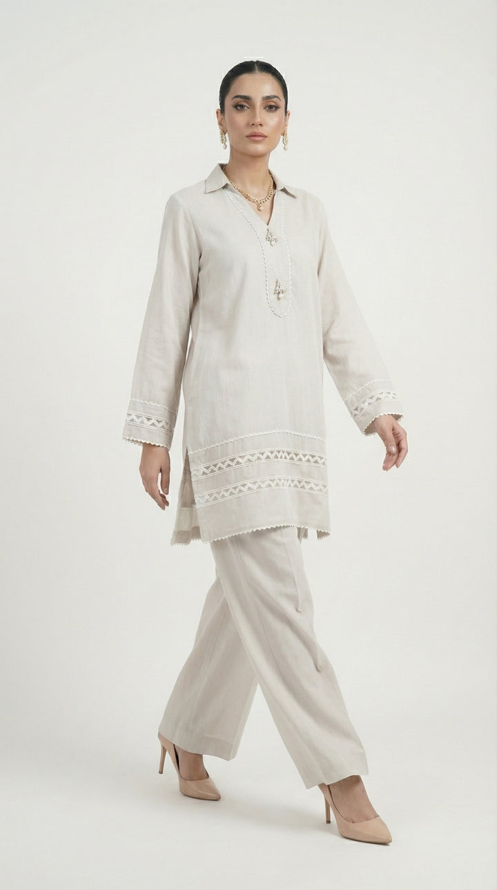Reema Ahsan - Siya Irish Lawn Suit For Women - Light Grey - 2 Piece