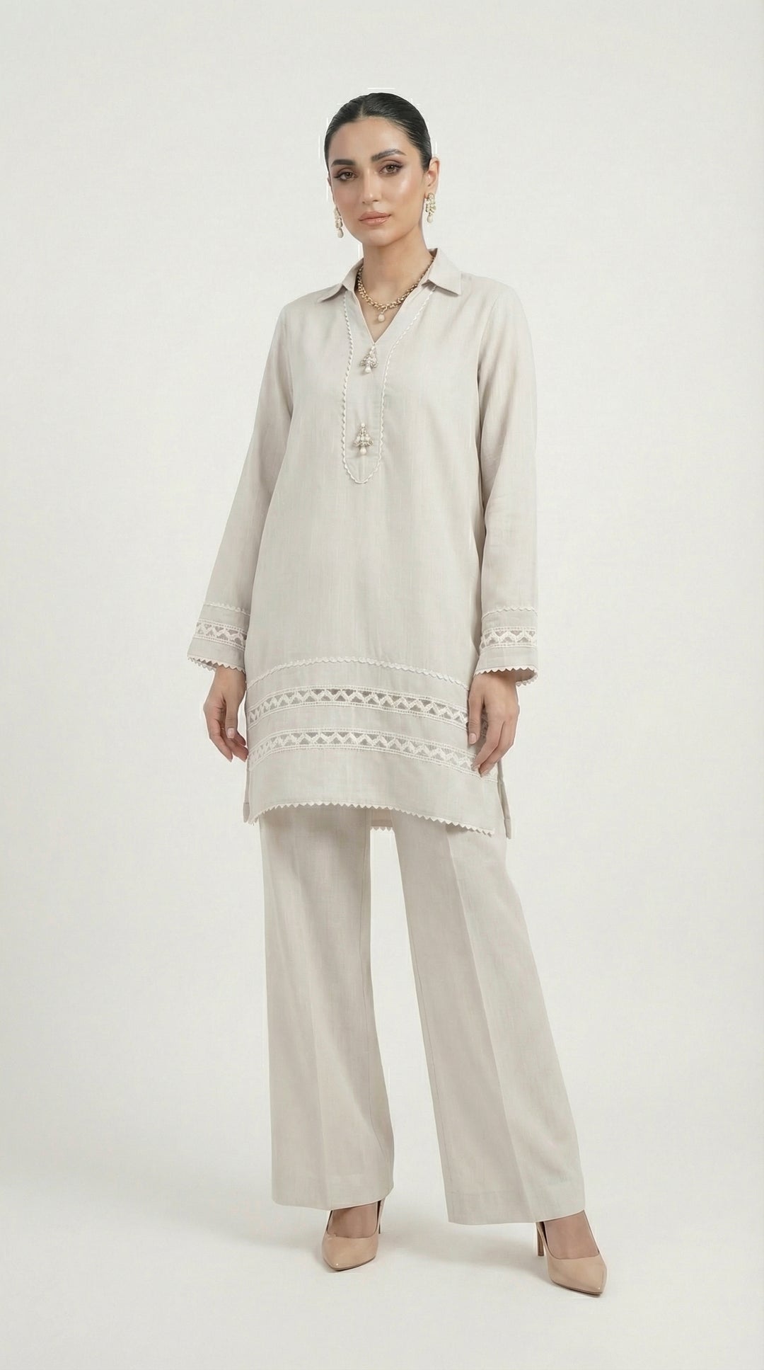 Reema Ahsan - Siya Irish Lawn Suit For Women - Light Grey - 2 Piece