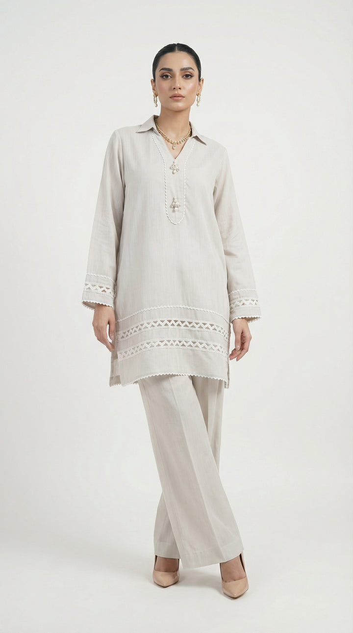 Reema Ahsan - Siya Irish Lawn Suit For Women - Light Grey - 2 Piece