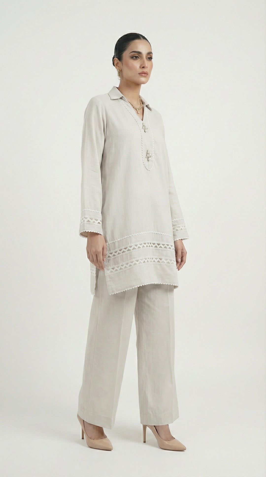 Reema Ahsan - Siya Irish Lawn Suit For Women - Light Grey - 2 Piece