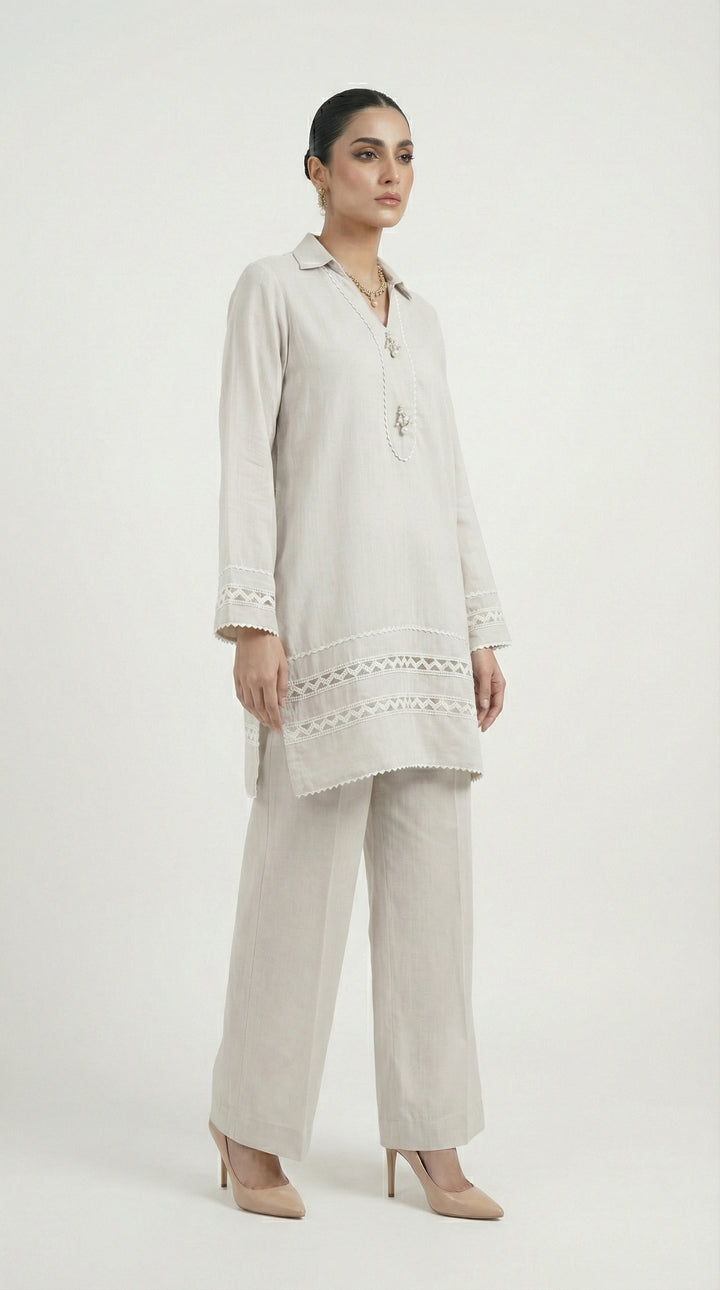 Reema Ahsan - Siya Irish Lawn Suit For Women - Light Grey - 2 Piece