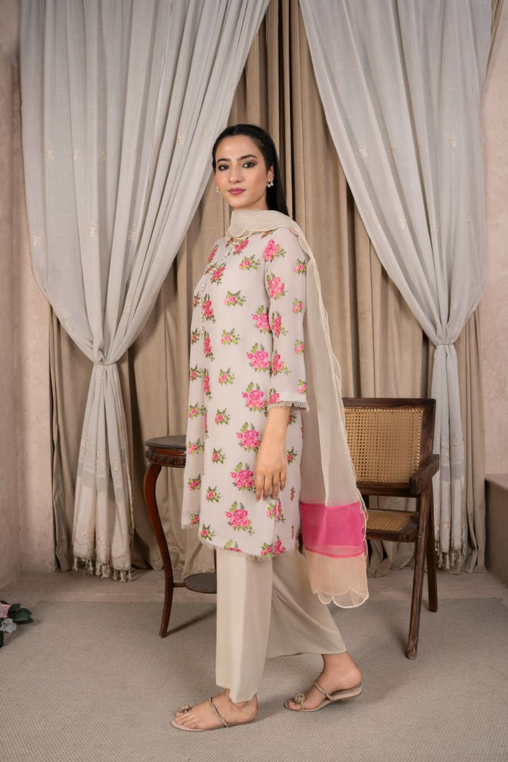 Reema Ahsan - Tahi - Georgette & Organza - Grey - 3 Piece