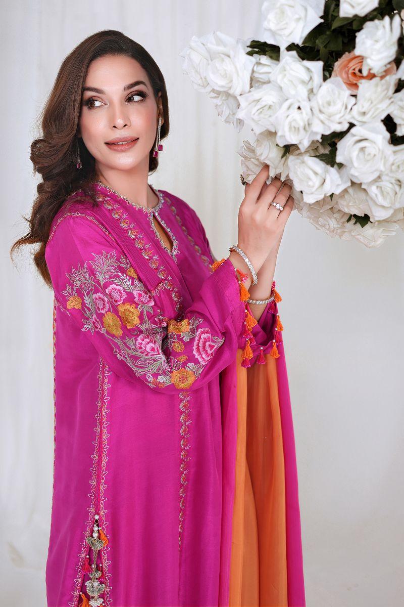 Reema Ahsan - VANYA - Pure raw silk - Magenta pink - 3 Piece