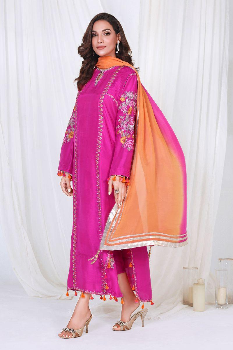 Reema Ahsan - VANYA - Pure raw silk - Magenta pink - 3 Piece