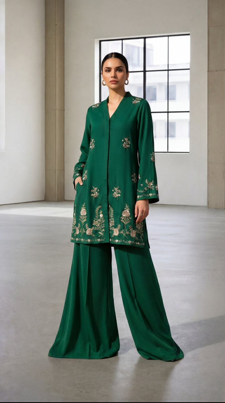 Reema Ahsan - Zaira Georget Suit For Women - Bottle Green - 3 Piece