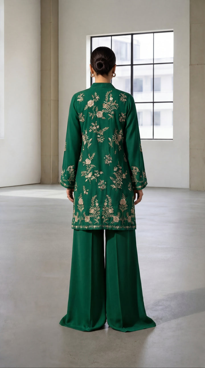 Reema Ahsan - Zaira Georget Suit For Women - Bottle Green - 3 Piece
