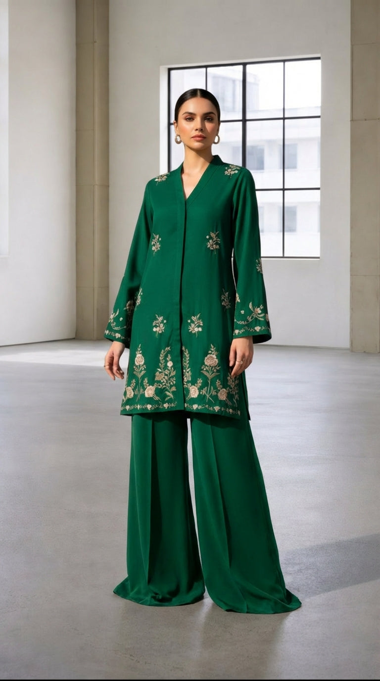 Reema Ahsan - Zaira Georget Suit For Women - Bottle Green - 3 Piece
