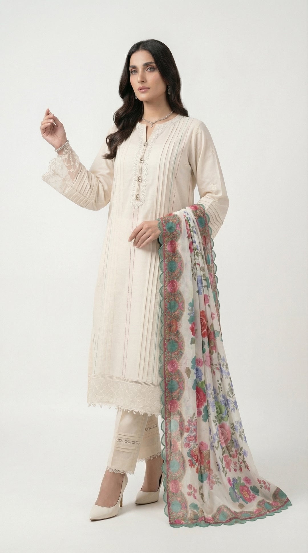 Reema Ahsan - Zima Cora Cotton Suit For Women - Ivory - 3 Piece