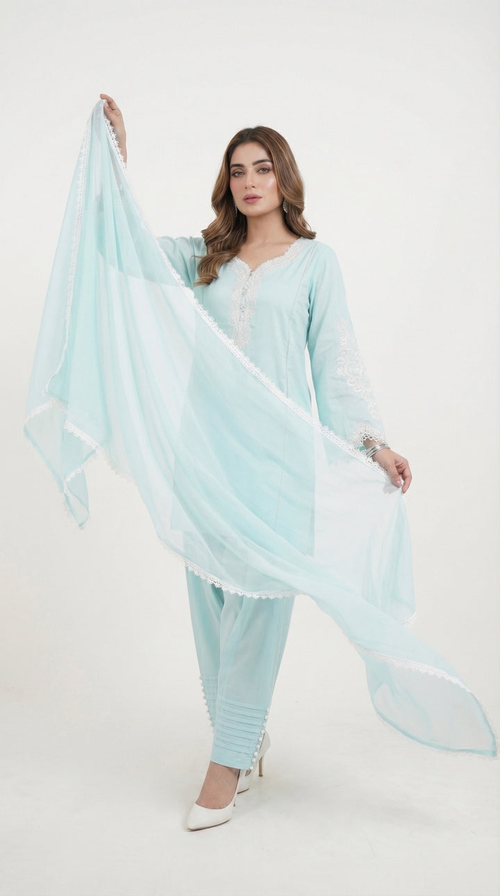 Reema Ahsan - Zyla Lawn Suit For Women - Ice Blue - 3 Piece