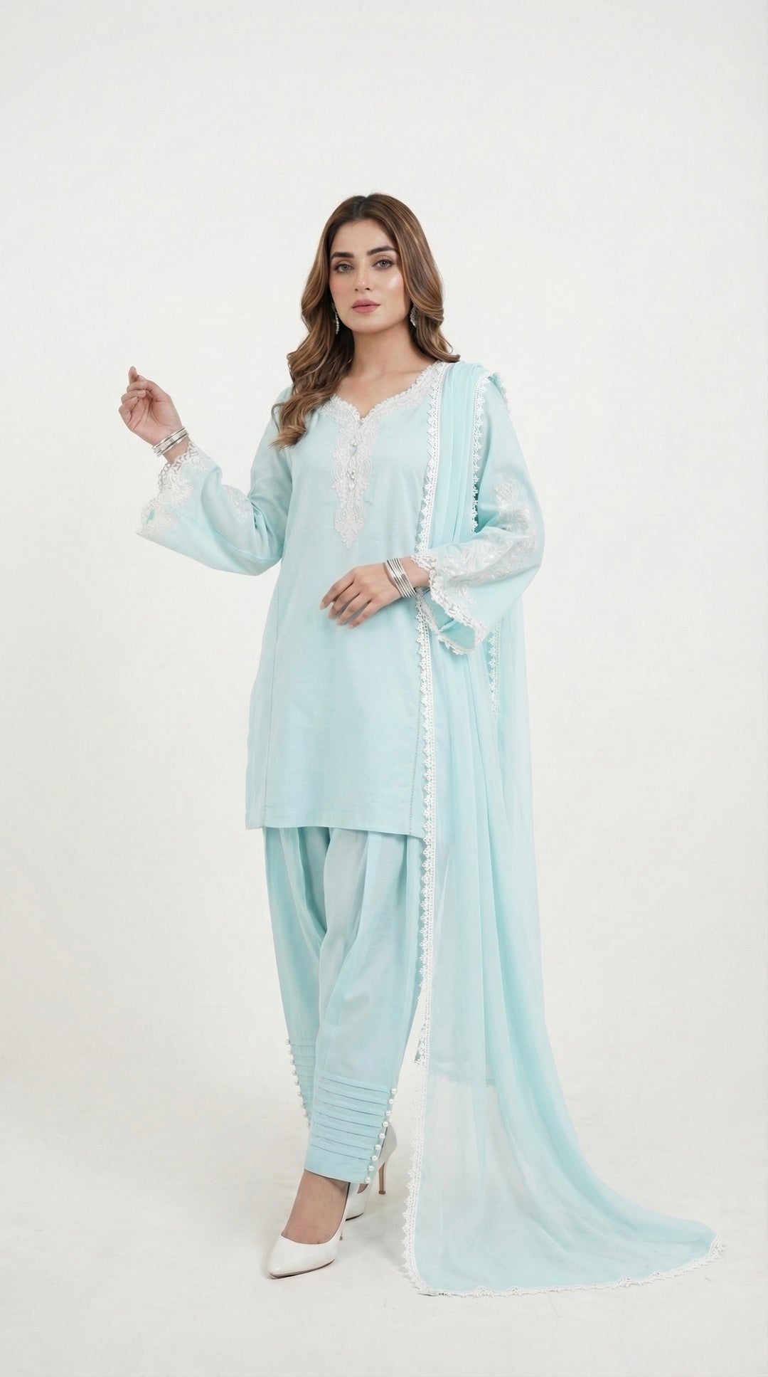 Reema Ahsan - Zyla Lawn Suit For Women - Ice Blue - 3 Piece