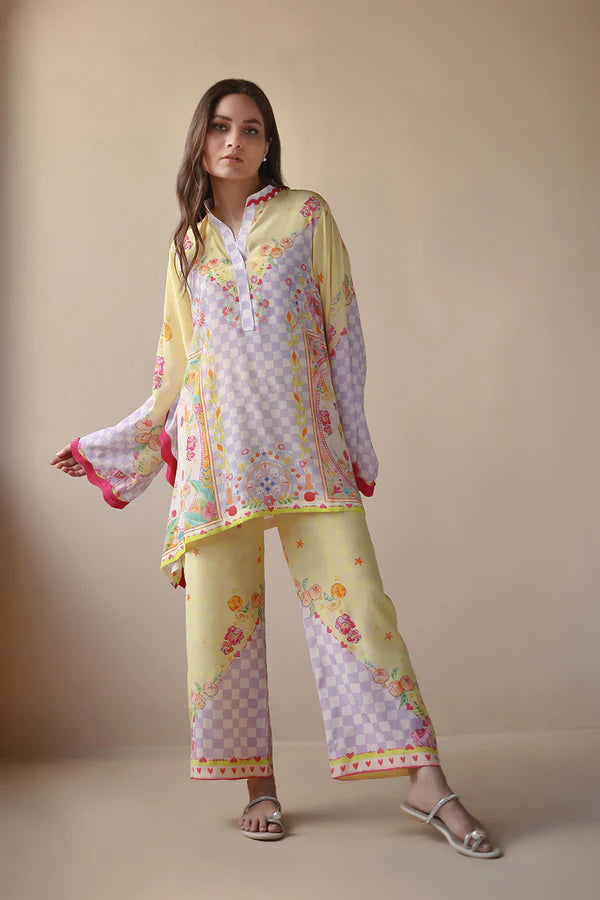 Sania Maskatiya - Rene (B) - Crepe , Crepe - Lemon Yellow - 2 Piece