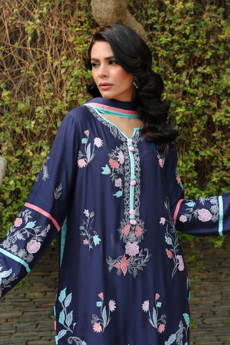 Reema Ahsan - Ria - Khadi Silk - Navy Blue - 3 Piece