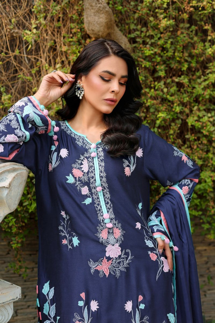 Reema Ahsan - Ria - Khadi Silk - Navy Blue - 3 Piece