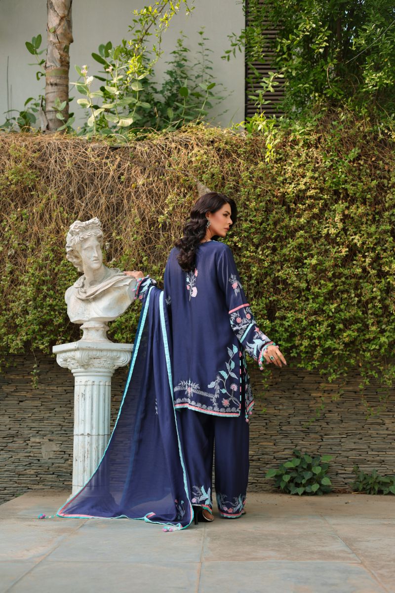 Reema Ahsan - Ria - Khadi Silk - Navy Blue - 3 Piece